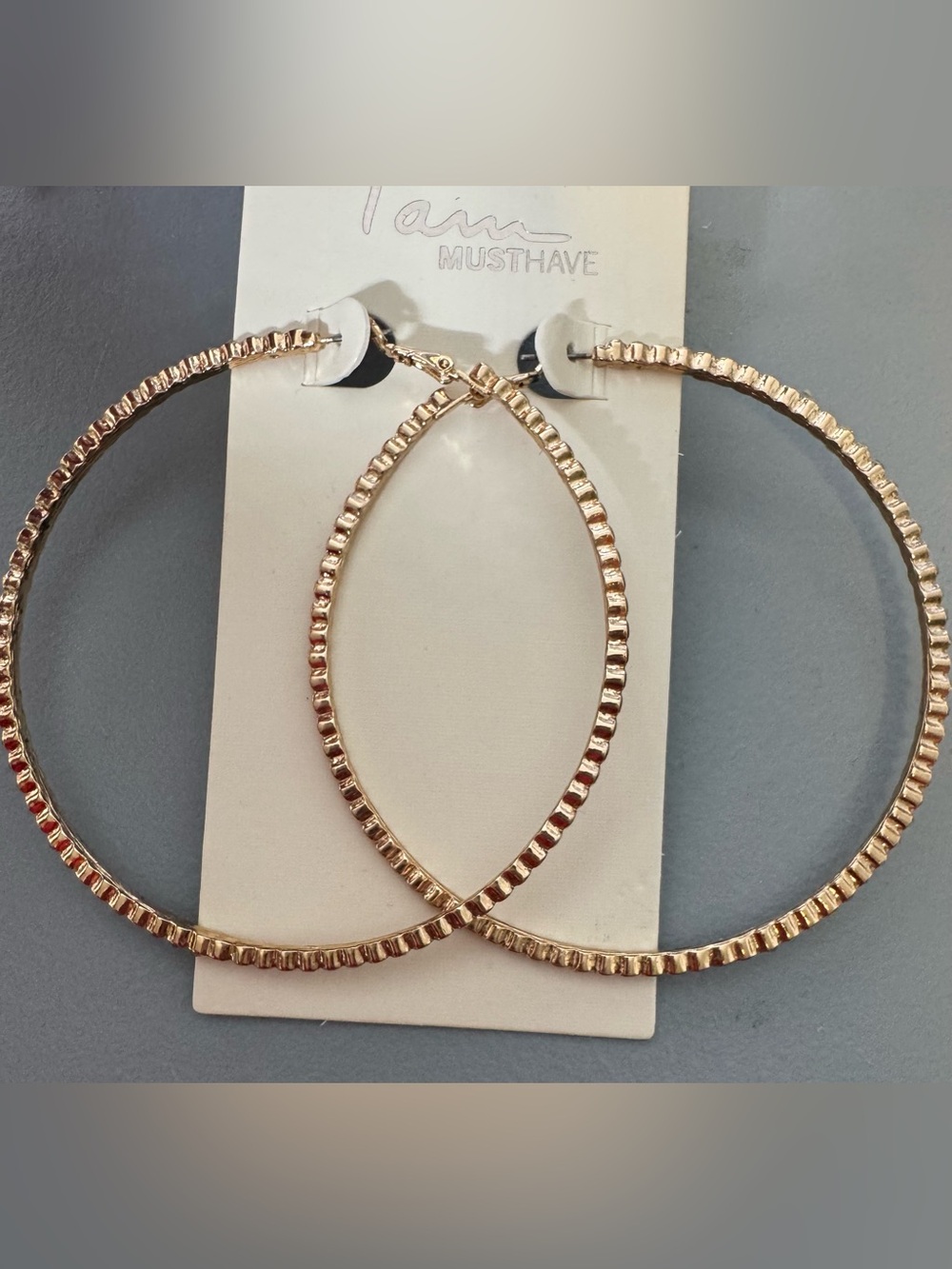 Must Have Gold Textured Crystal Hoop Earrings statement large classy